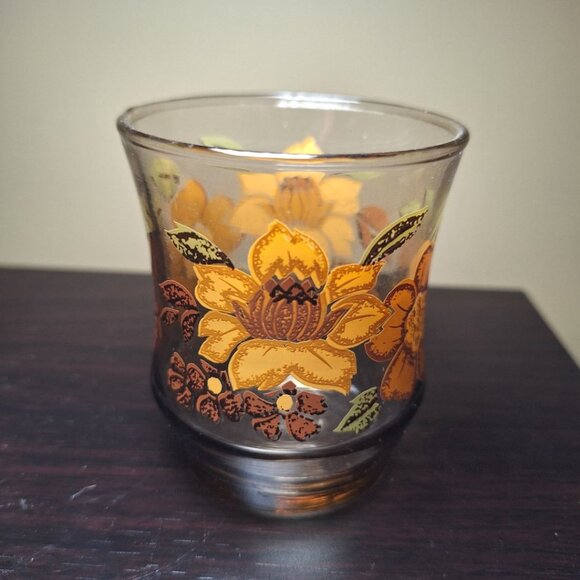 Libbey Juice Glasses Small Vintage Pair 2 Floral Cups Golden Brown Fall Granny‎ - Picture 3 of 5